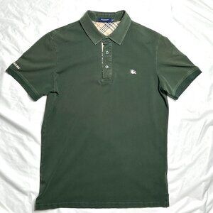 Burberry London Polo Shirt Mens XXL Green Nova Check Placket Short Sleeve Cotton